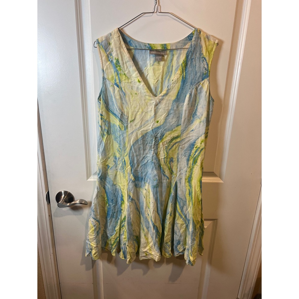 Peppermint Bay Womens Dress Abstract Marble Print Blue Yellow Green Size S